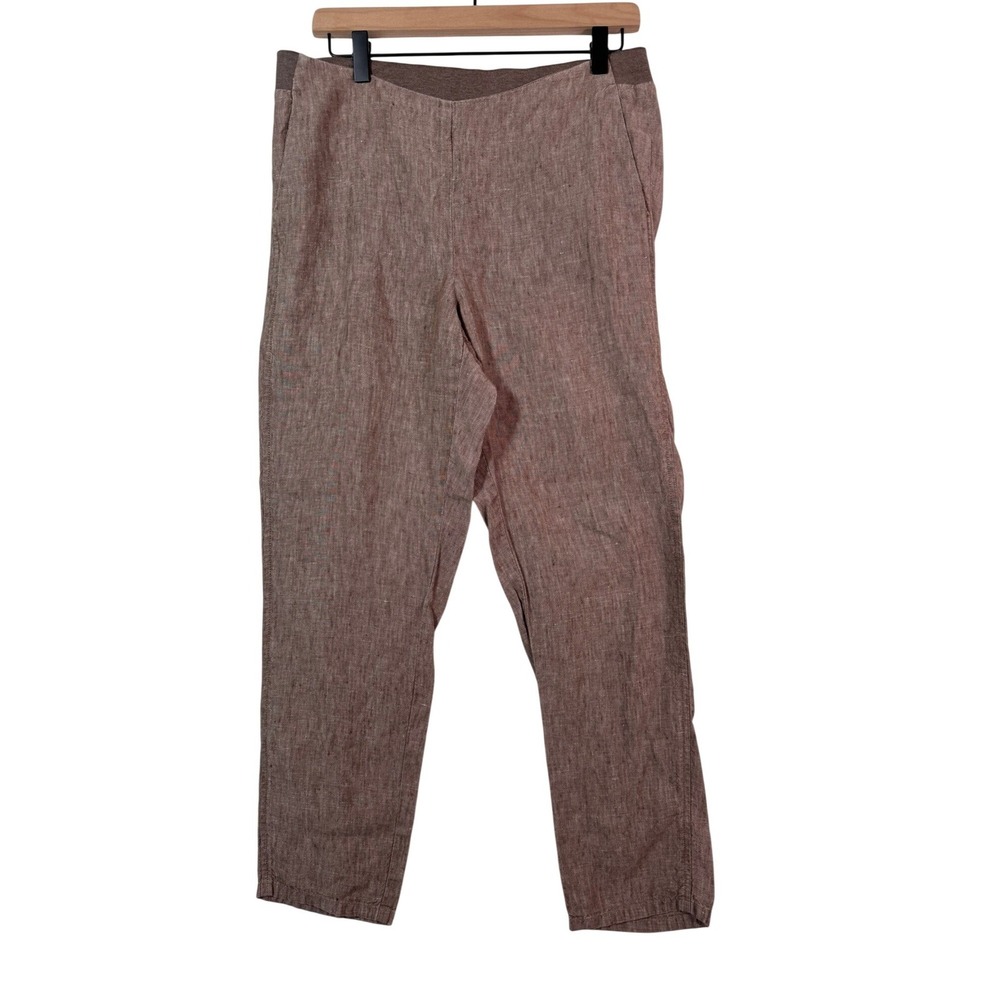 J. Jill Love Linen Pants Women Small S Brown Heathered Elastic Waist Tapered Leg